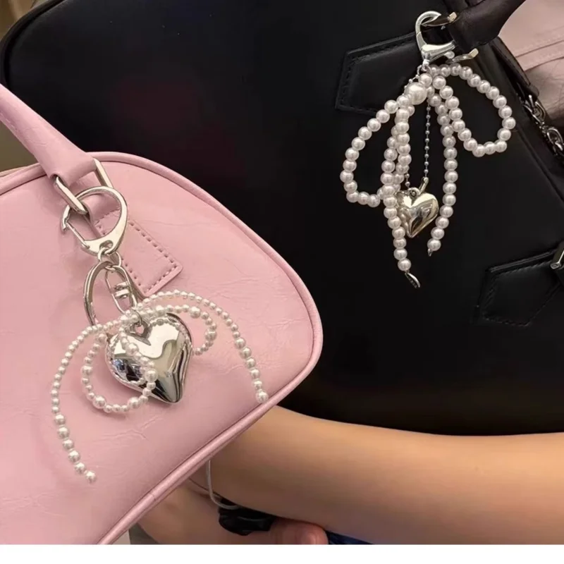 Pearl Bownot Keychain Bag Pendant Key Holder Decorative Bag Hanging Trinket Sweet Girls Heart INS Pearl Keyring Bag Accessories