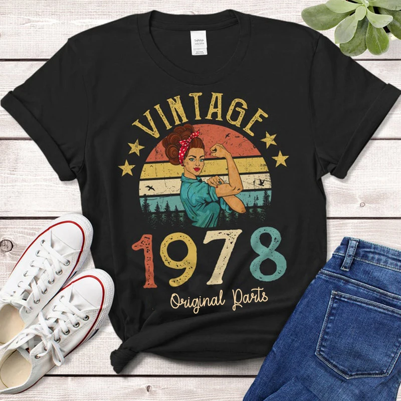 

Vintage 1978 Original Parts Women Tshirt Cotton Colored Retro T-shirts 46 Years Old Birthday Gift Female Short Sleeve Tops