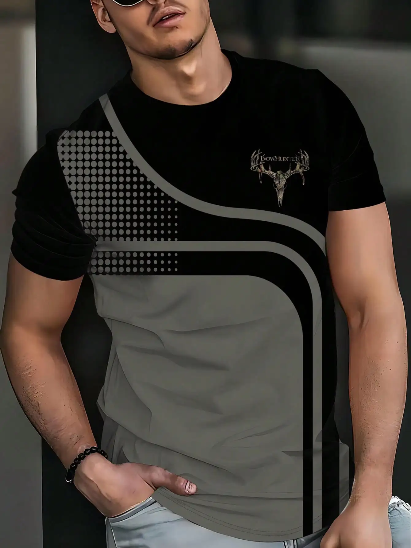 

Мужская футболка с коротким рукавом и принтом оленя, в стиле колор-блок, повседневная мода, легкий полиэстер, дышащая и комфортная
