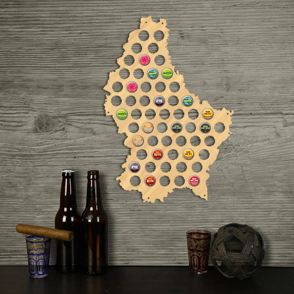 Western Europe Country Grand Duchy of Luxembourg Wood Craft Map Letzebuerg Beer Cap Map Patriotic Wine Cap Collector Home Decor