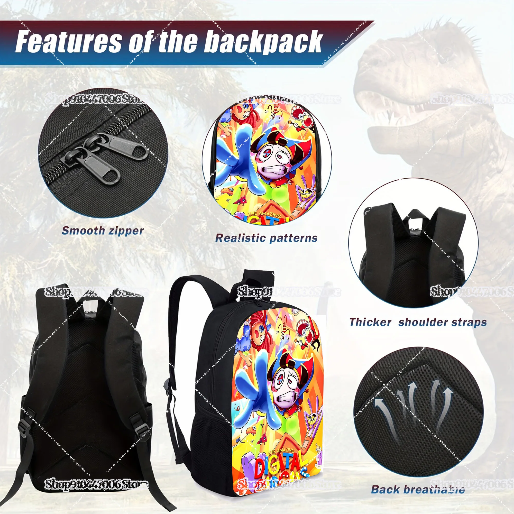 Cartoon Anime The Amazing Circus Print Backpack for Student Bookbag Cute Figure Pomni Jax Shoulders Bag School Back Pack Gifts view 4