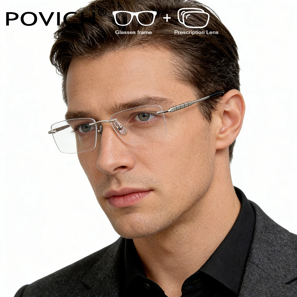 

NEW Titanium Rimless Eyeglasses Men's Prescription Glasses Protection Progressive Myopia Optical Eyewear Reading