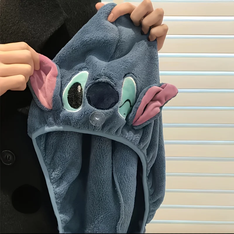 Touca de banho Disney Stitch, touca para secar cabelo em casa, chapéu de festa fofo e durável, lenço feminino, chapéu de brinquedo, 1 unidade