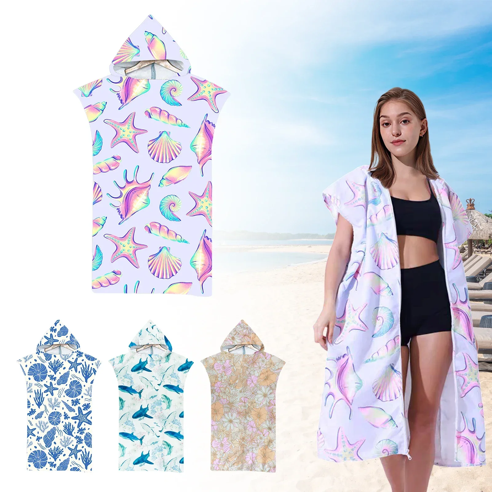 Towel Poncho Robe Hooded Poncho Changing Robe Highly Absorbent Soft Surf Poncho Changing Towel For Surfing Swimming Wetsuit