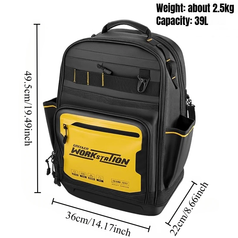 GREENER Tool Bag Men's Shoulder Backpack Multifunctional Maintenance Canvas Suitcase Electrician Tool Organizer Durable Portable