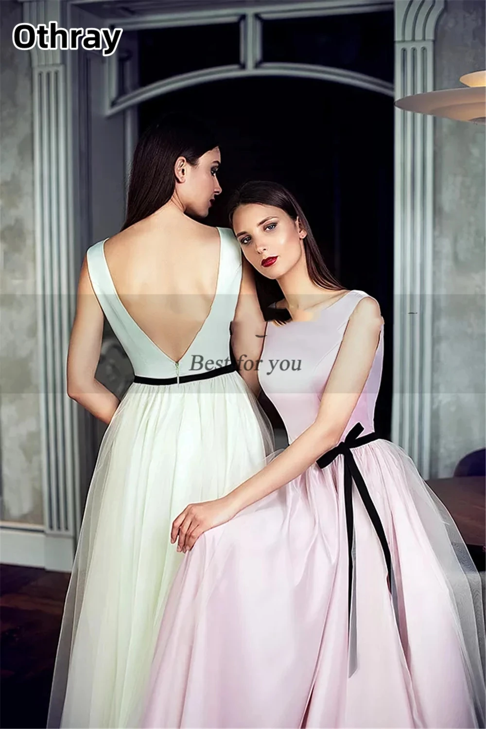 Othray Schärpe, A-Linie, formelle, rückenfreie Kleider, bodenlang, für besondere Anlässe, Abschlussball, Abend, lange Luxus-Anlasskleidung