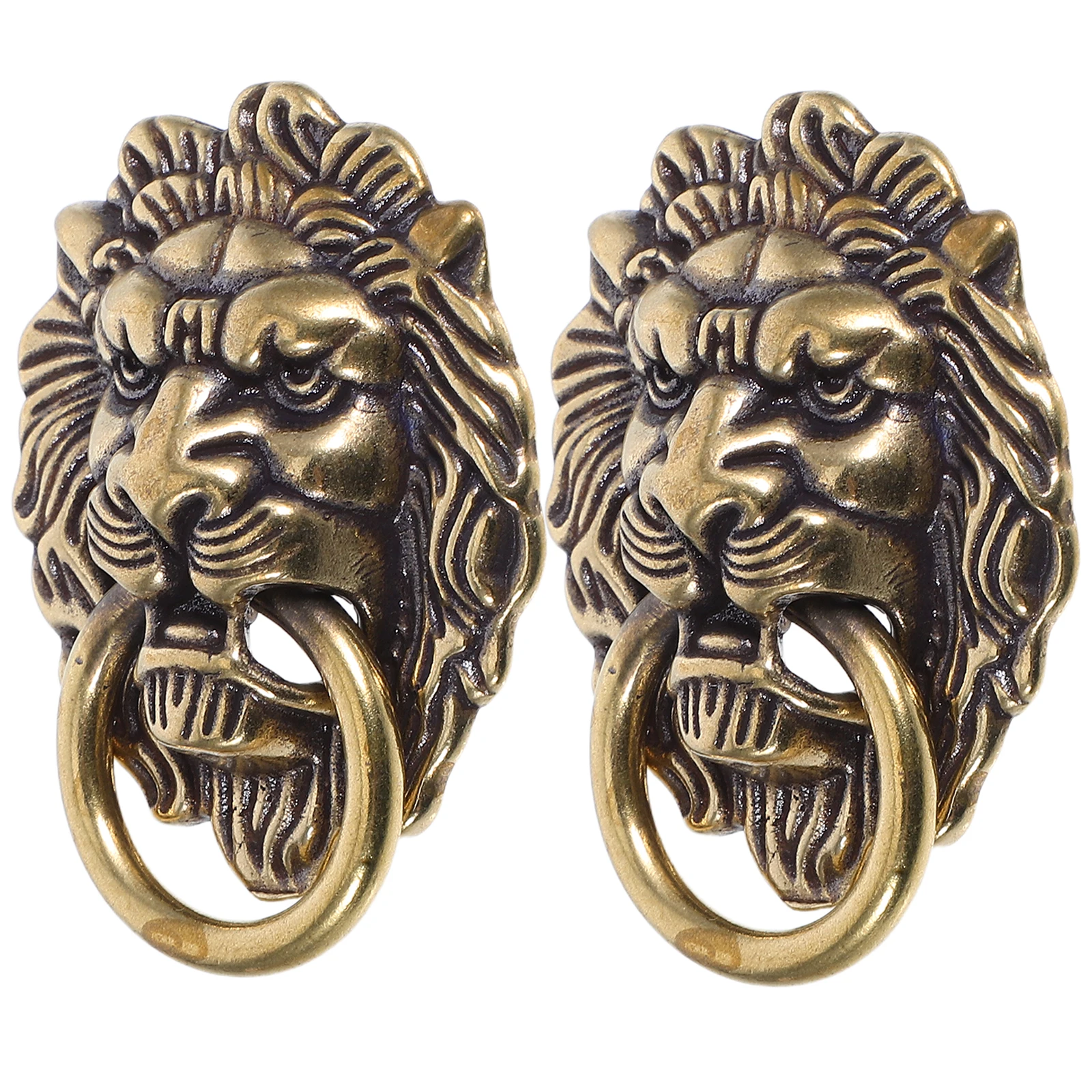 

2 Pcs Brass Handle Handles Cabinet Wardrobe Door Lion Head Kitchen Front Knocker Chinese Style Pull