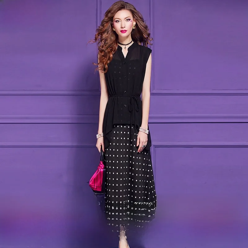 

Fashionable Polka Dot Black Strapless Dress And Shirt Two Piece Set for Women Summer Collection Unique Design by FX．＆Mongyi