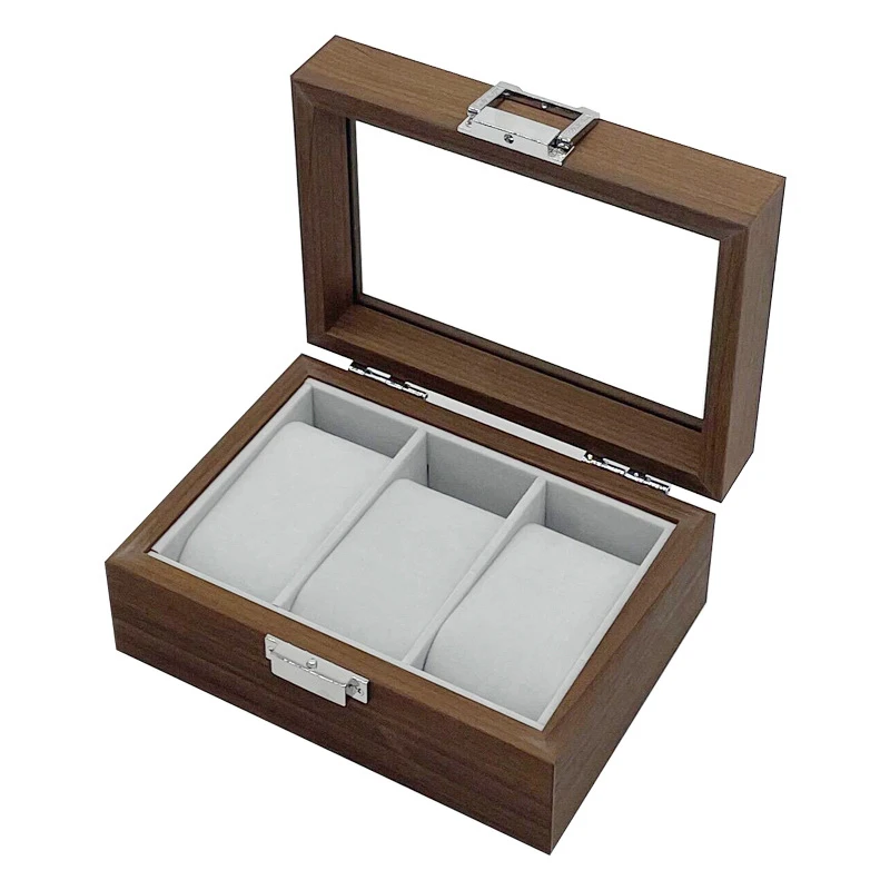 3 Slot Retro Walnut Wood Grain Wooden 3 Position Watch Storage Gift Boxes Watch Collection Storage Box