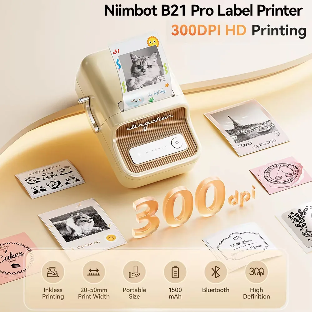 Niimbot B21 Pro 300DPI Portable Printer Thermal Label Bluetooth Sticker Maker For Business Home, Print Barcode Photo Note Label