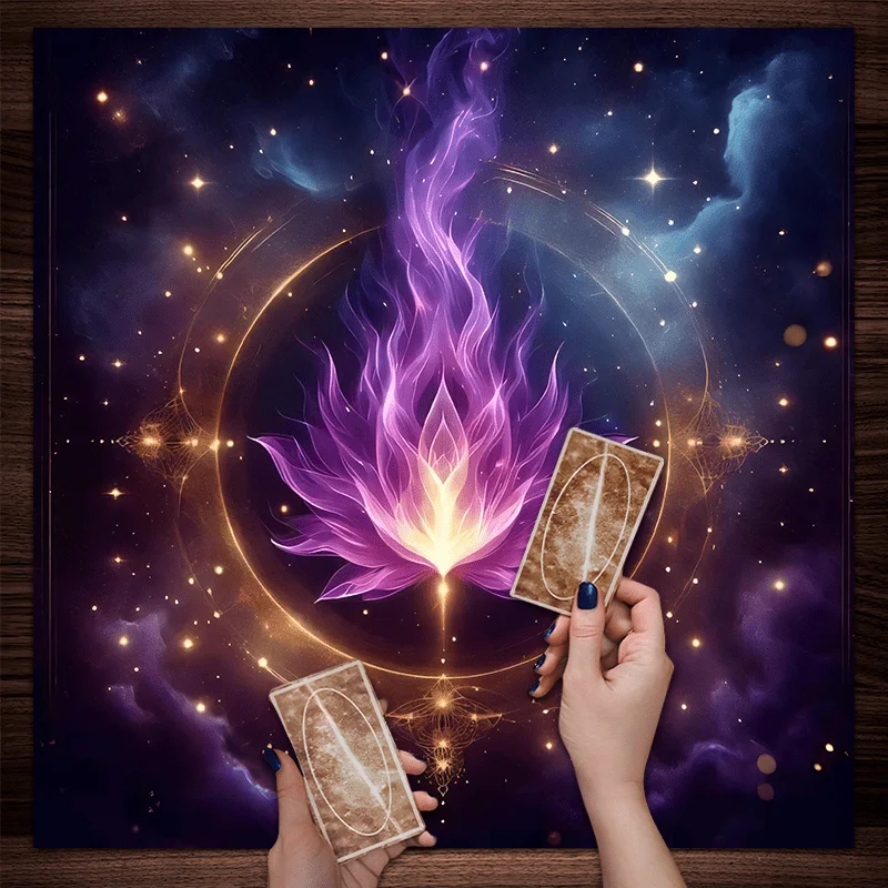 

Purple Lotus Flame Tablecloth Spiritual Mystical Starry Sky Witchy Tarot Table Cover Polyester Fade-Resistant Indoor Outdoor