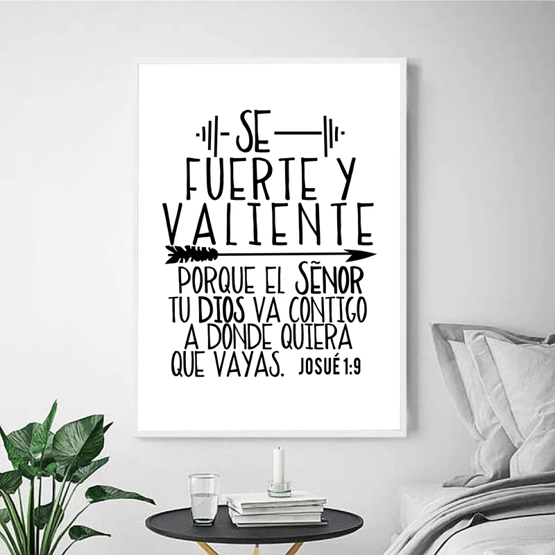1pc frameless Canvas painting Spanish Bible Print Josue 1:9 Joshua 1 9 Quote Christian Canvas Painting Poster Inspirational W