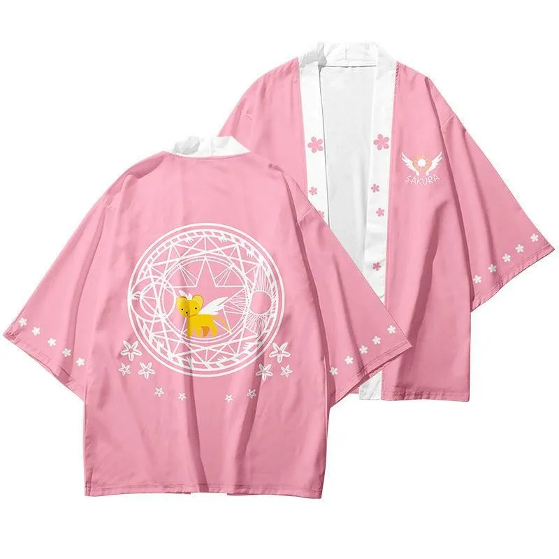 2023 Cardcaptor Sakura Kawaii Printing Japanese Kimono Haori Yukata Cosplay Fashion Summer Casual Short Sleeve Streetwear Tops