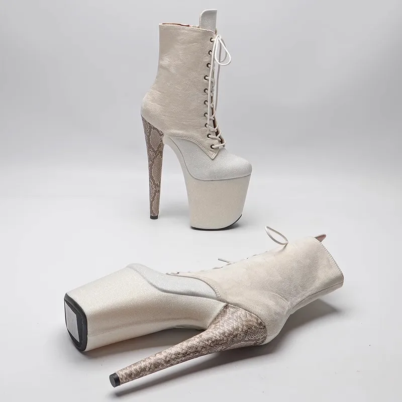 Botas de tornozelo auman Ale-camurça para mulheres, salto alto e plataforma, sapatos de festa sexy e exóticos, dedo do pé redondo, pole dance, novo, 574, 20cm, 8 polegadas