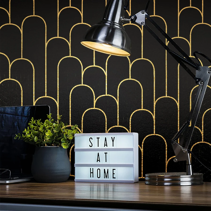 خطوط هندسية من الذهب الأخضر والأسود والذهبي PVC ورق حائط ذاتي اللصق مناسب للفندق والإقامة المنزلية وملصقات المطاعم #5