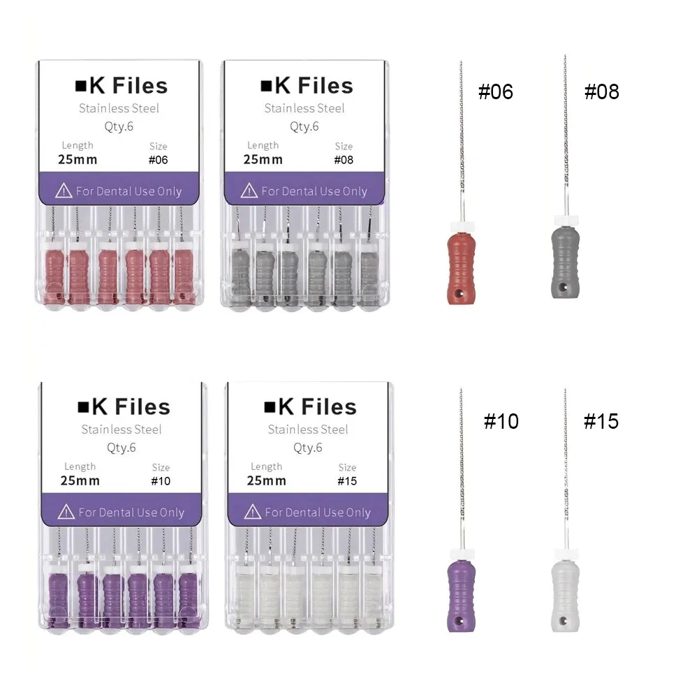 CYF045 Dental K-Files 25mm 6#/8#/10#/15# 6Pcs/Pack Denspay Dental Stainless Steel K Files Hand Use Endodontic Root Canal File