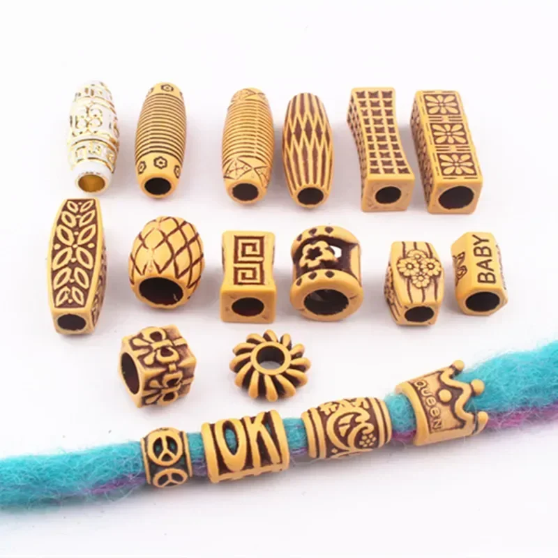 10 pcs/set Hair Jewelry Braid Rings Decoration Pendants Dreadlocks Beads Cuffs Rings Imitation Wood Plastic Beading Accessories