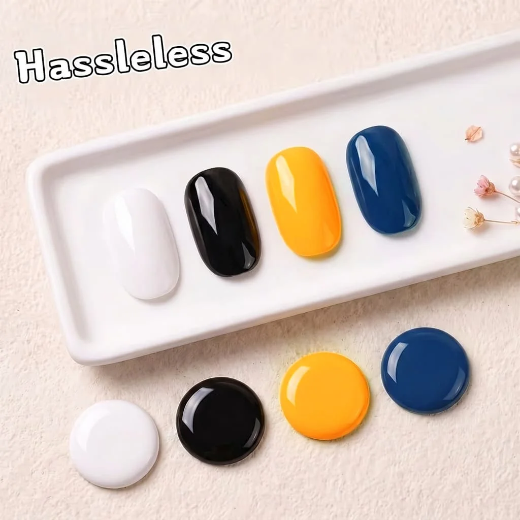 Hassleless 4-Piece Set of Nail Polish Gel 15ml Large Capacity Black, White, Orange, Navy Solid Color Nail Polish Gel High Saturation Long-Lasting Nail Polish Salon Home DIY Nail Art Set 3