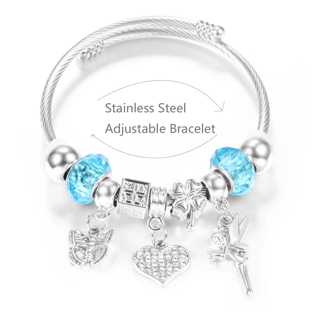 Neue Strass herzförmige Anhänger Edelstahl Perlen Armband 4 Farben hochwertige Verschluss Armreifen Frauen Armband Schmuck