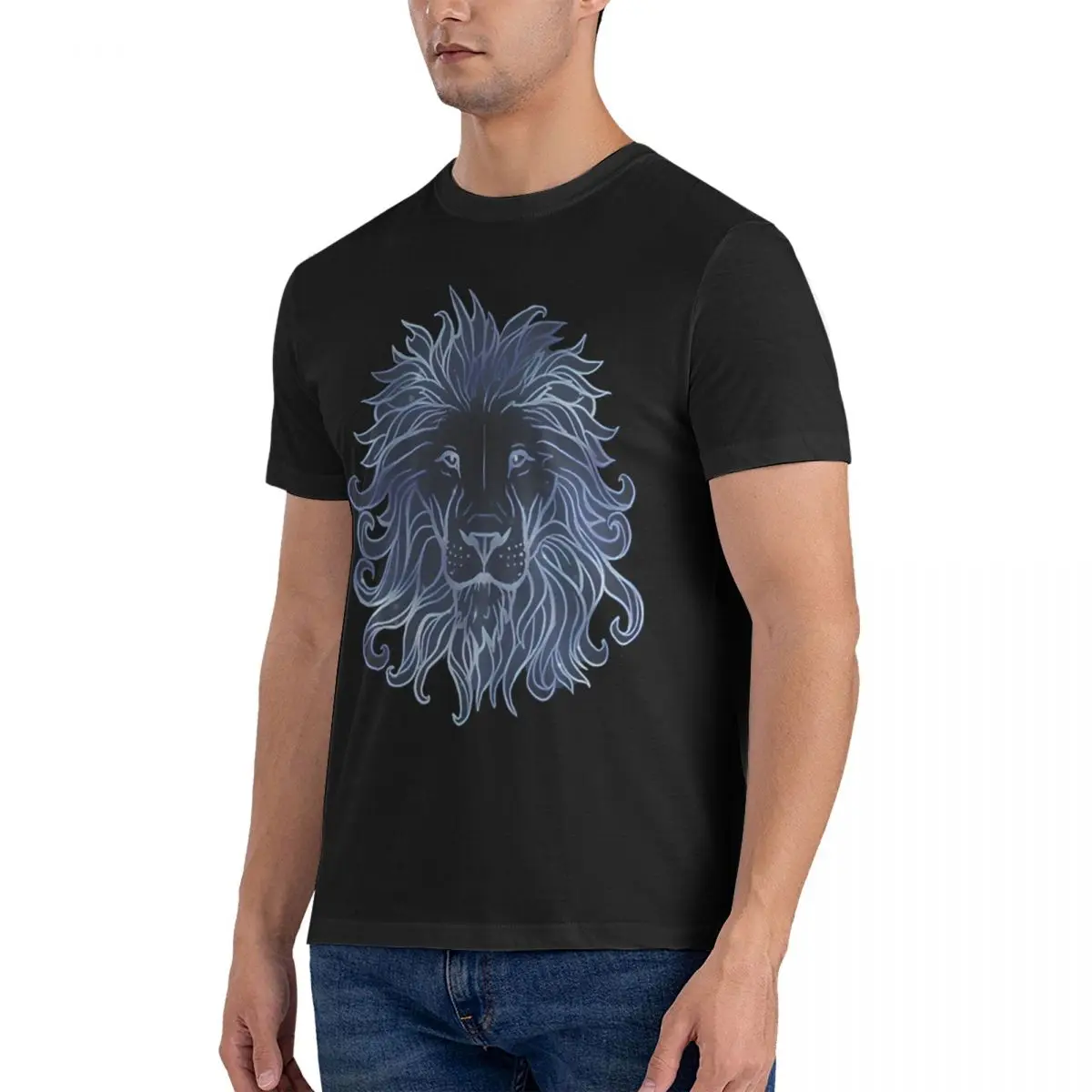 Men T-Shirt Lion Constellation_1 Vintage Pure Cotton Tees Short Sleeve Grim Dawn T Shirts Round Neck Clothes Original