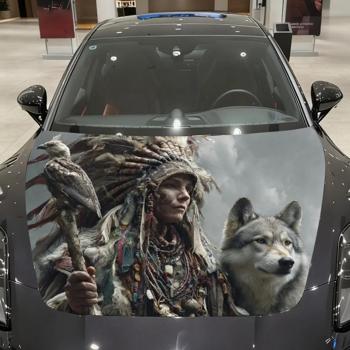 

Tribal Leader Car Hood Vinyl Wraps, PVC Waterproof Car Bonnet Decals, Self-Adhesive Scratch-Resistant Stickers For Engine Cover,