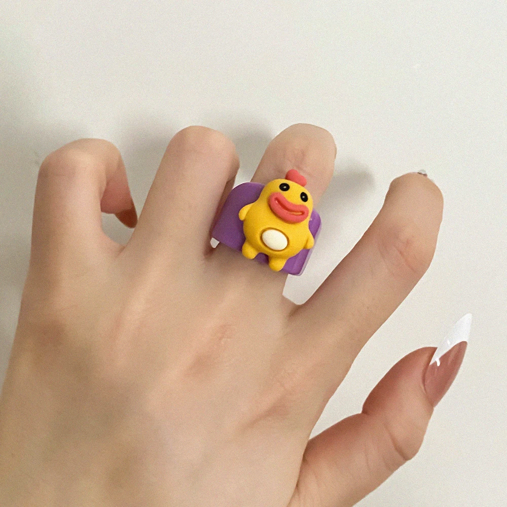 IPARAM Colorful Plastic Ring for Women Men Cute Big Mouth Cartoon Chick Monkey Frog Rabbit Open Rings Fashion Jewelry Party Gift