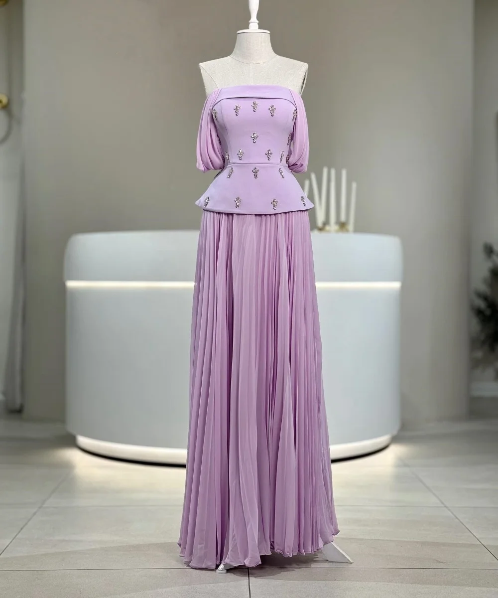 

Customized High Quality Jersey Pleat Sequined A-line Off-the-shoulder Long Dresses Bespoke Occasion Quinceanera Exquisite
