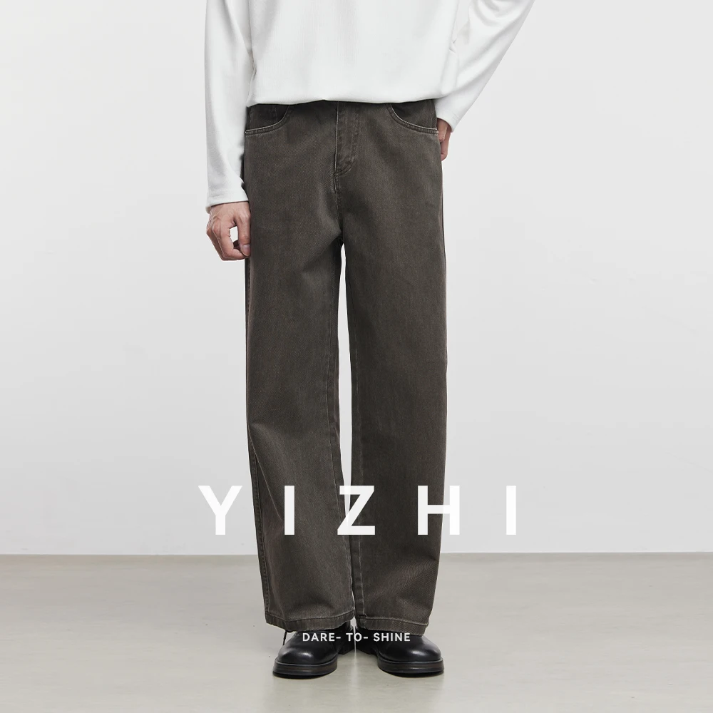 100% Cotton Men's Baggy Straight Jeans Comfortable Soft Casual Pants Fashion Korean White Brown Denim Trousers Male Clothing - Image 3