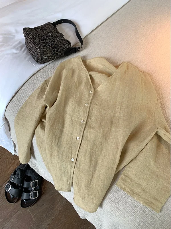 

Motzu Color-Woven Linen Thin Sun Protection Long Sve irt Women's Summer New Sle Premium ort Top Loose Fit Japanese S...