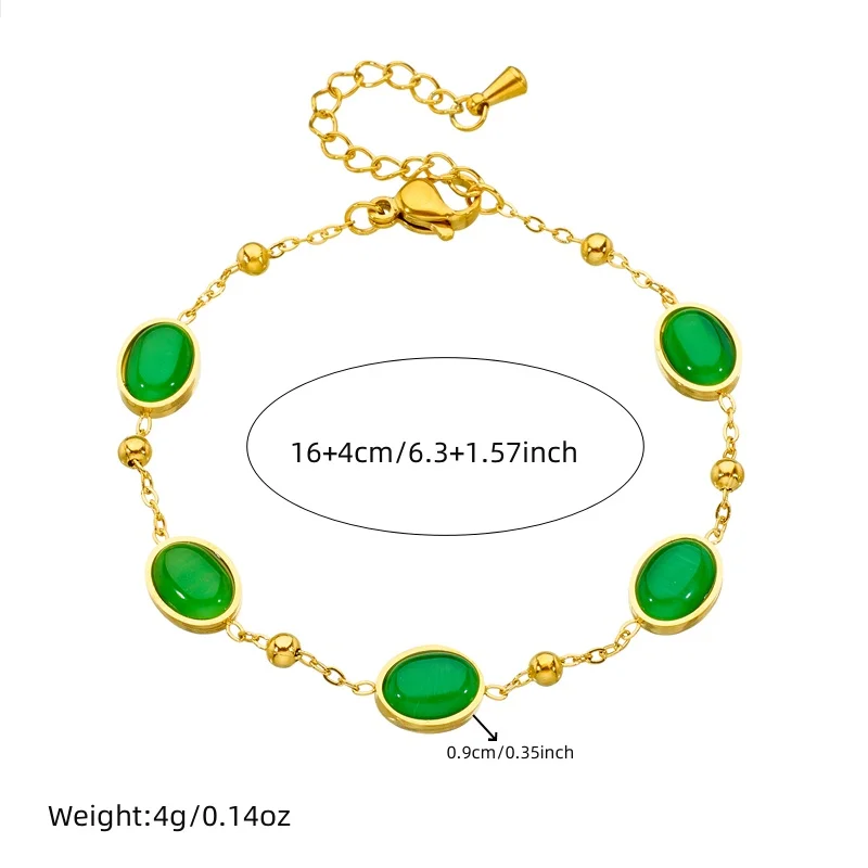 LAMENGLY 316l Stainless Steel Exquisite Luxury Elliptical Green Crystal Bracelet Women Elegant Wrist Chain High End Jewelry Gift