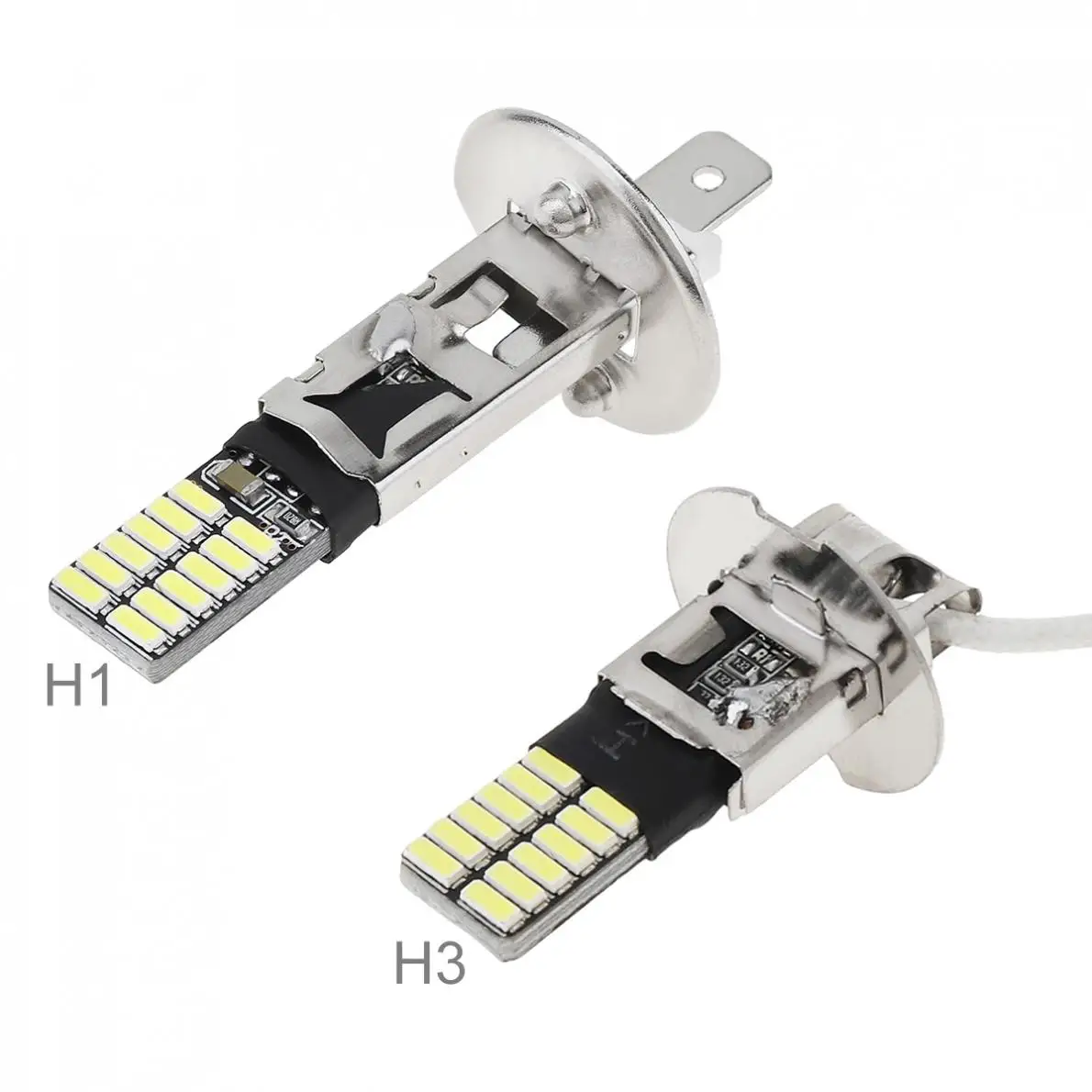 1pc H1 H3 Canbus Super Bright LED Bulb Car Fog Light Headlight 4014 24SMD 12V 6000K Running Light Auto Motorcycle Lamps