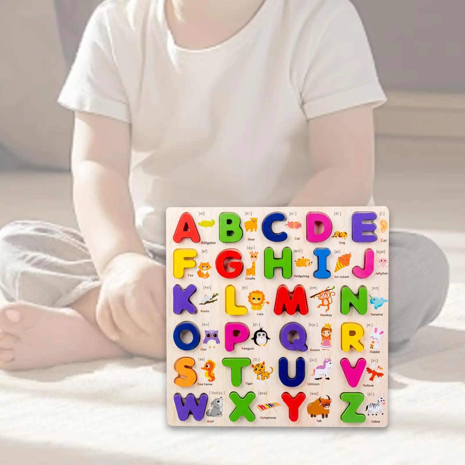 

Alphabet Wooden Puzzle Matching Game Jigsaw Gift with Letter Block Learn Board Early Education Toy for Ages 0-3 Years Children