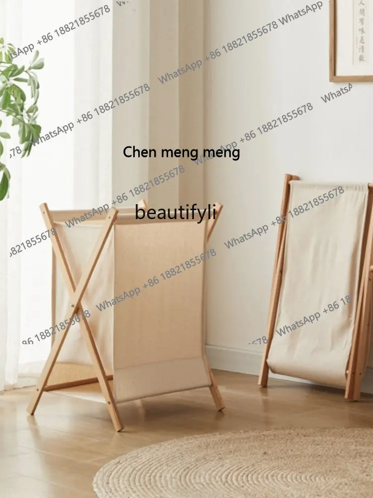 

S7486 ss yj Japanese-Style Solid Wood Folding Dirty Clothes Basket Fabric Laundry Basket Bedroom Dirty Clothes Storage Basket