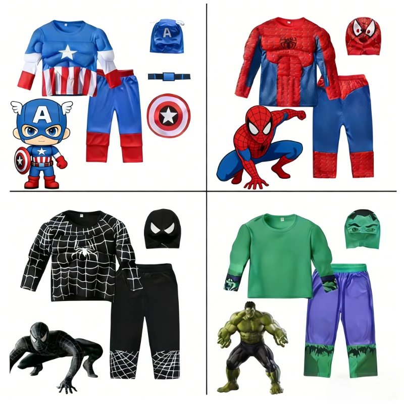 Disfraces de superhéroe elegante, disfraz de Capitán América, Spiderman, traje muscular, Spider Hulk, Halloween, Carnaval, fiesta de cumpleaños, trajes para niño