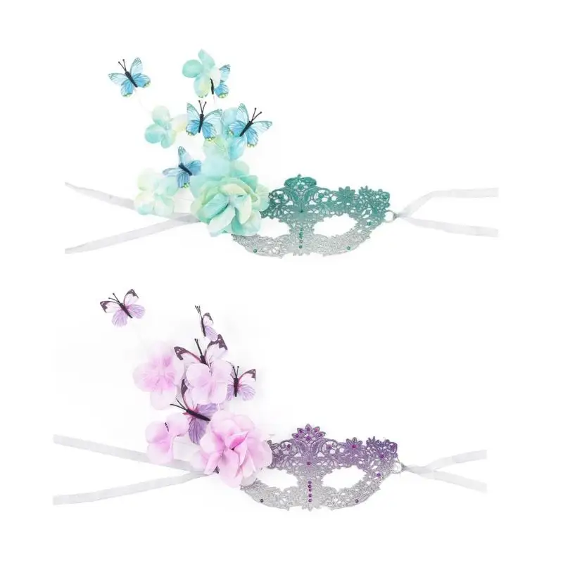 

39BD Gothic Masquerades Face Cover Floral Embroidery Breathable Evening Party Wear