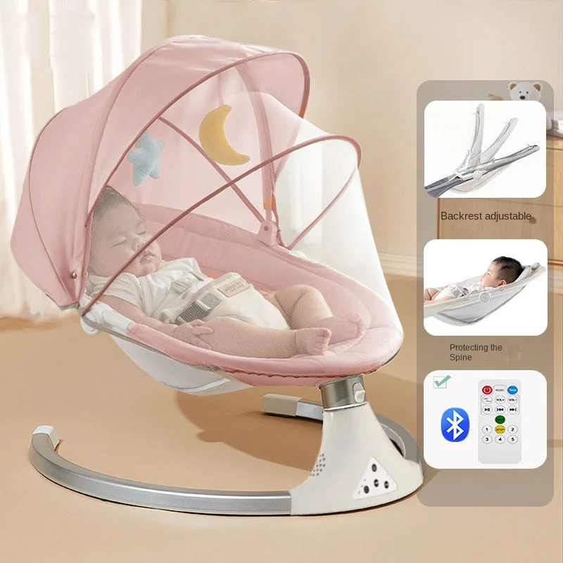 Baby Rocking Chair with Wireless Remote Control 8/15/30-Minute Timer Removable and Washable Fabric Cover With Wheels