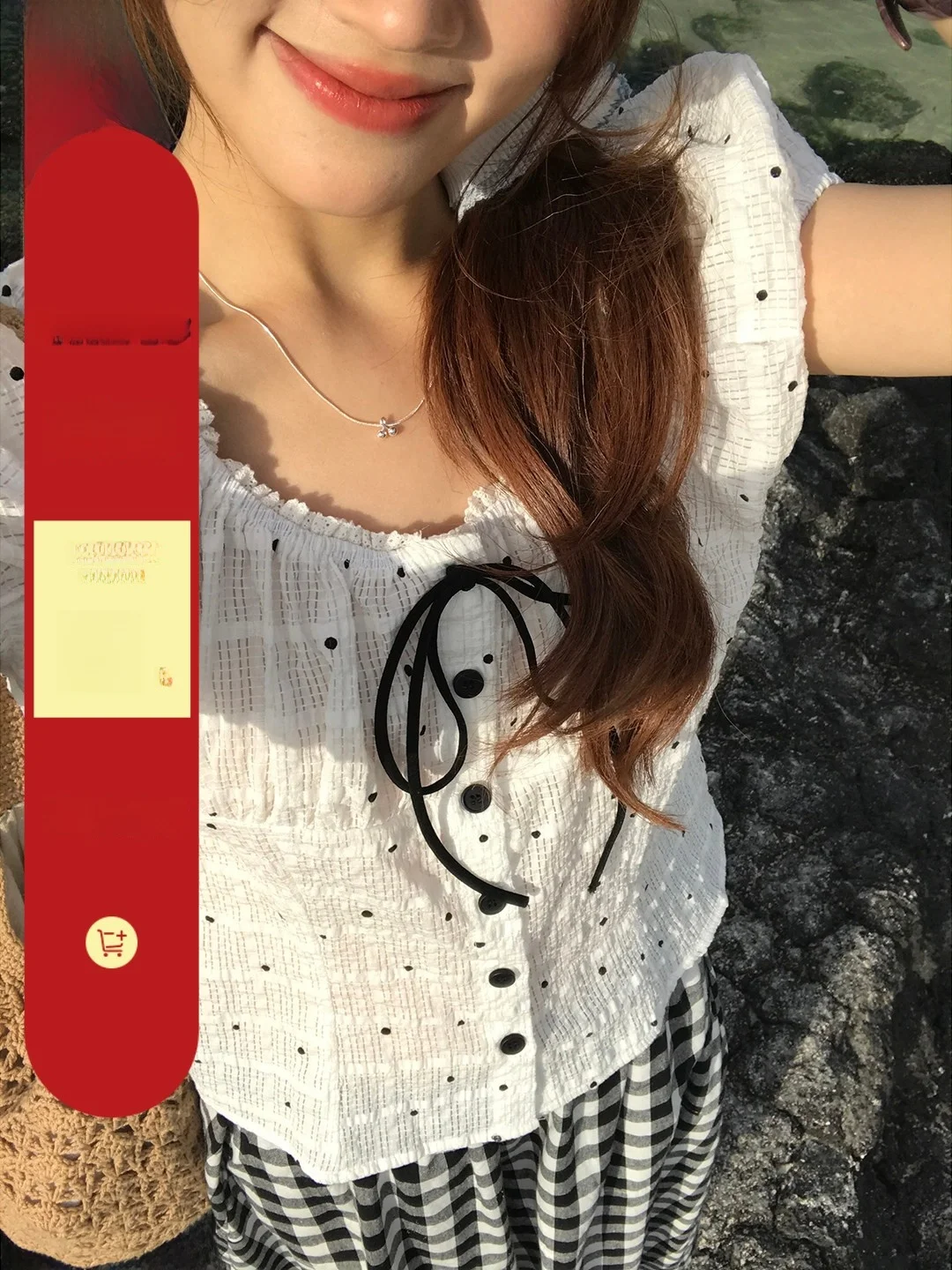 

Summer Polka Dot irt Women's Belted French Sle Cotton Blend Breathable Slimming ort Sve Faionable Versatile Top