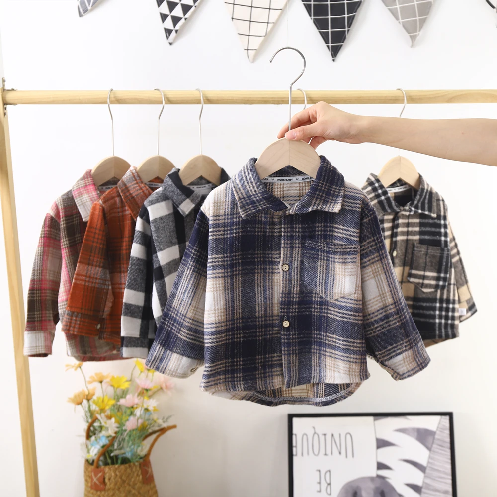 Autumn Baby Boys Thick Shirts Long Sleeve Plaid Shirt for Toddler Girl Spring Kids Cotton Clothes Children\'s Casual Shirts Tops