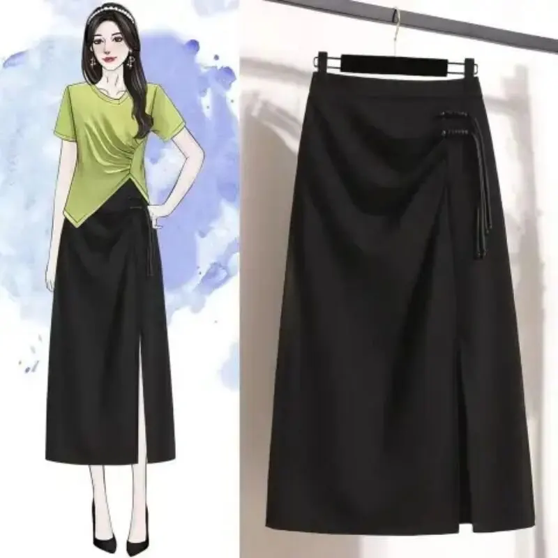 

High Waist A-Line Skirt for Women Summer 2026 plus Size Flattering Belly Covering Trendy Split Half Body Skirts