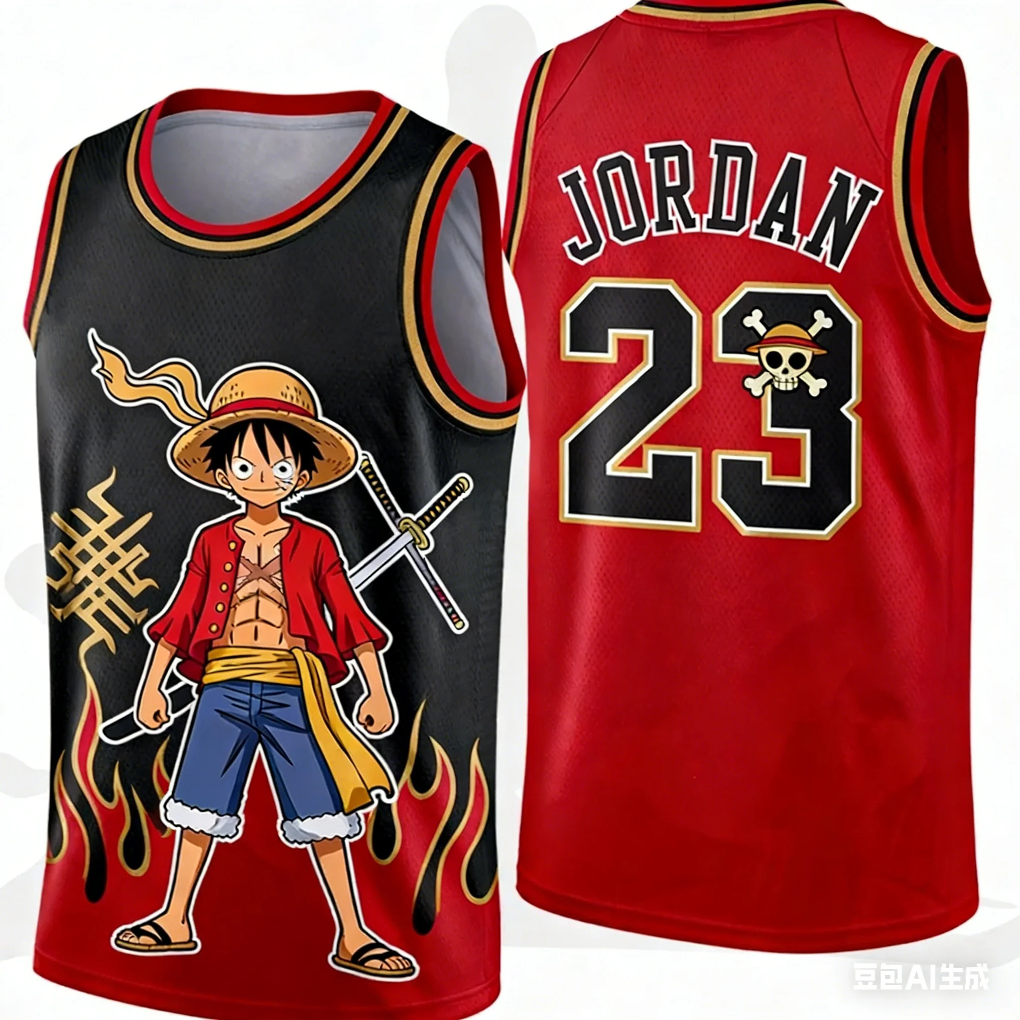 Nuevo Lanzamiento 2026 One Piece Luffy Edición Especial Jordan # 23 Camiseta de Baloncesto para Adultos, Camiseta Deportiva de Baloncesto para Hombre, Chaleco para Niños