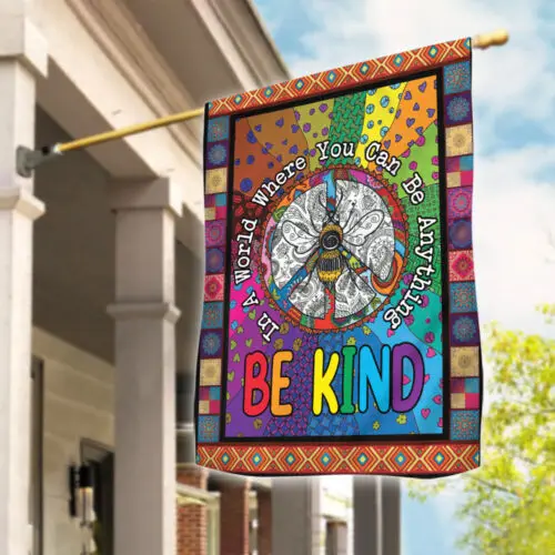 Bee Hippie Peace Sign Garden Flag, Be Kind Hippie Flag Decor, Hippie Style Flag LLK ZZU WWL IIC
