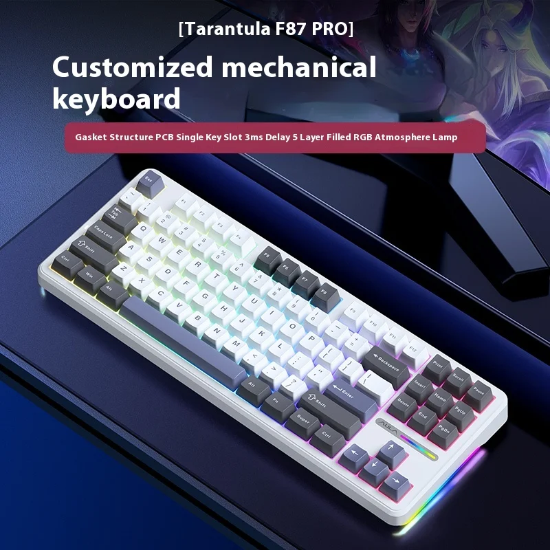 AULA F87Pro Mechanical Keyboard Customization Three Modes Wireless Bluetooth Computer Gaming Esports Side Carved Keycaps Gift