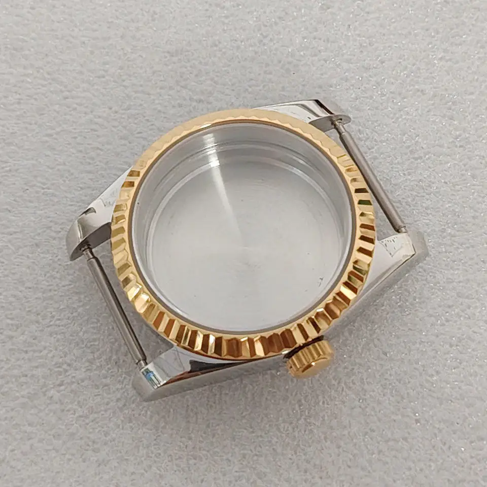 Watch accessories 36/39mm stainless steel gold dog tooth ring Gold case Fits NH35 movement