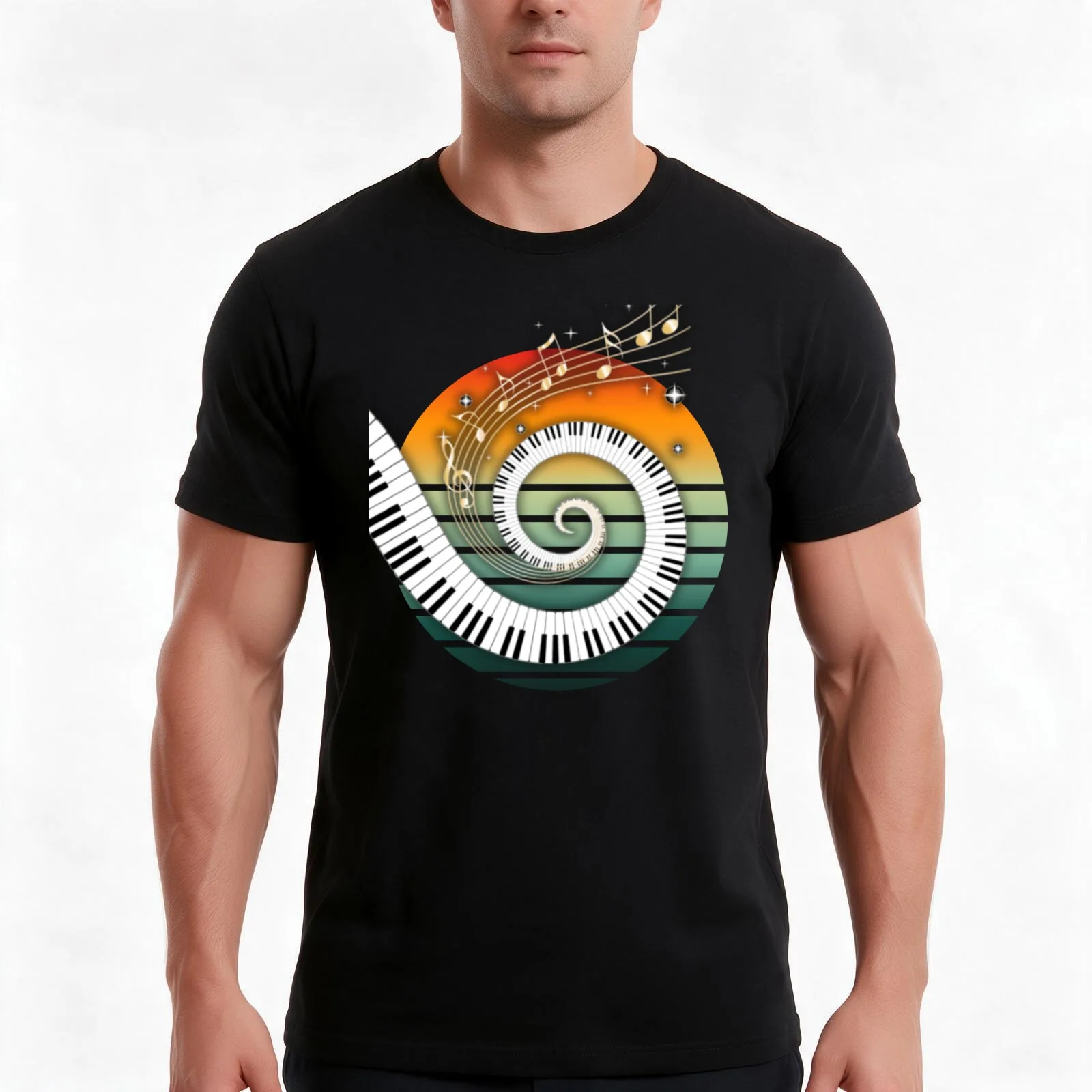 Retro Keyboard Piano T-Shirt, Summer Casual Cotton Tee, Oversized Streetwear Tops, Vintage Graphic Print, Loose Fit Short Sleeve