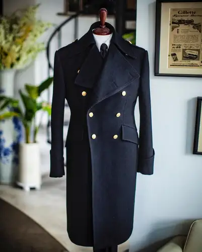 Men Long Coat Overcoat Double Breasted Woolen Blend Gentlemen Blazer Winter Warm Business Causal Daily Tailored - Image 3