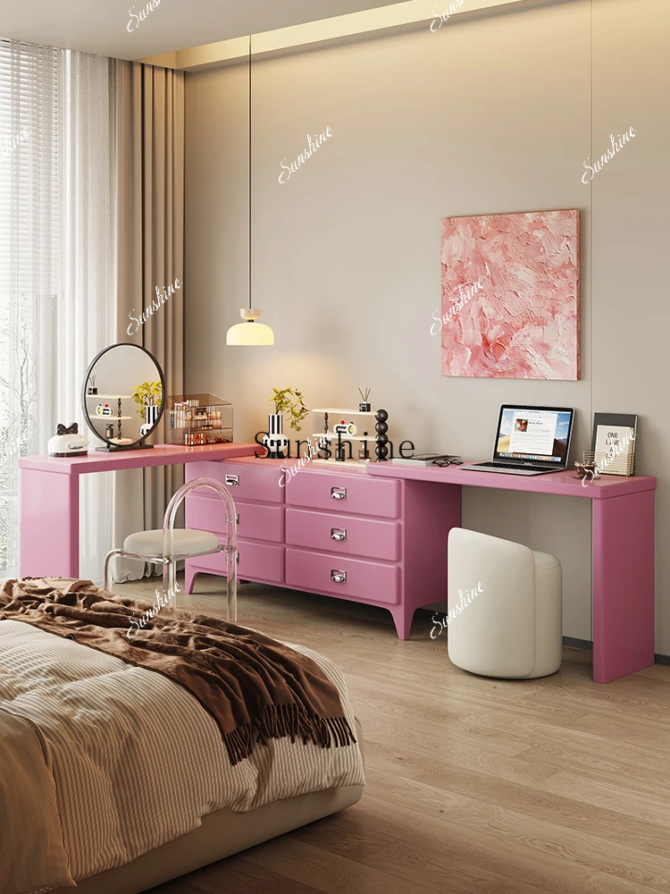

Dresser, chest, cherry blossom powder, dopamine, solid wood makeup table, bedside storage integrated FT