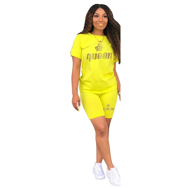 Queen 2024 Summer Womens Tracksuit Printing T-Shirt+Shorts 2 Piece Sets Lady Luxury Jogging Short Suit Daily Casual Sportswear