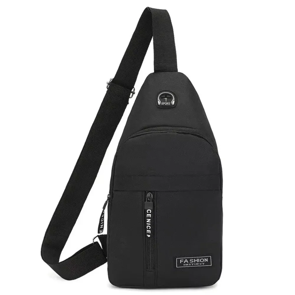 Waterproof Men's Chest Bag Durable Nylon Adjustable Shoulder Strap Waterproof Messenger Bag Earphone Hole Design Multi-pocket