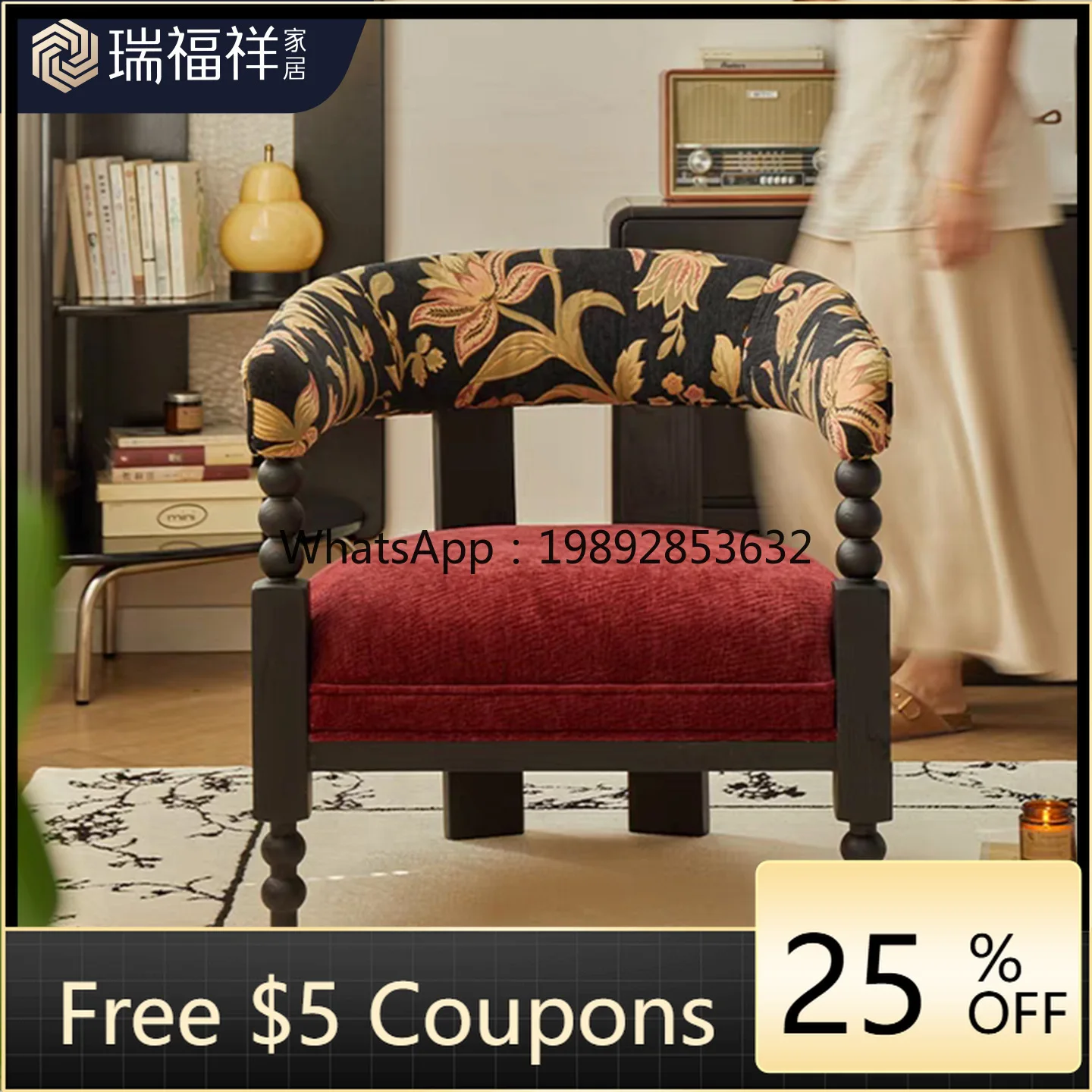 

LYY American Style Fabric Leisure Chair Vintage Solid Wood Armchair Sofa Chair Mid-Century Style