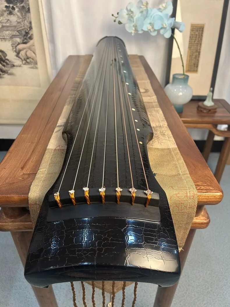 Guqin with Antique Crack Pattern Pure Raw Lacquer Traditional Chinese String Instrument